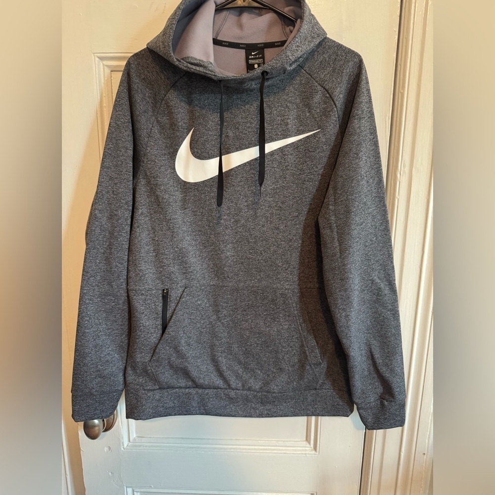 Nike Men's Charcoal Hoodie with White Logo